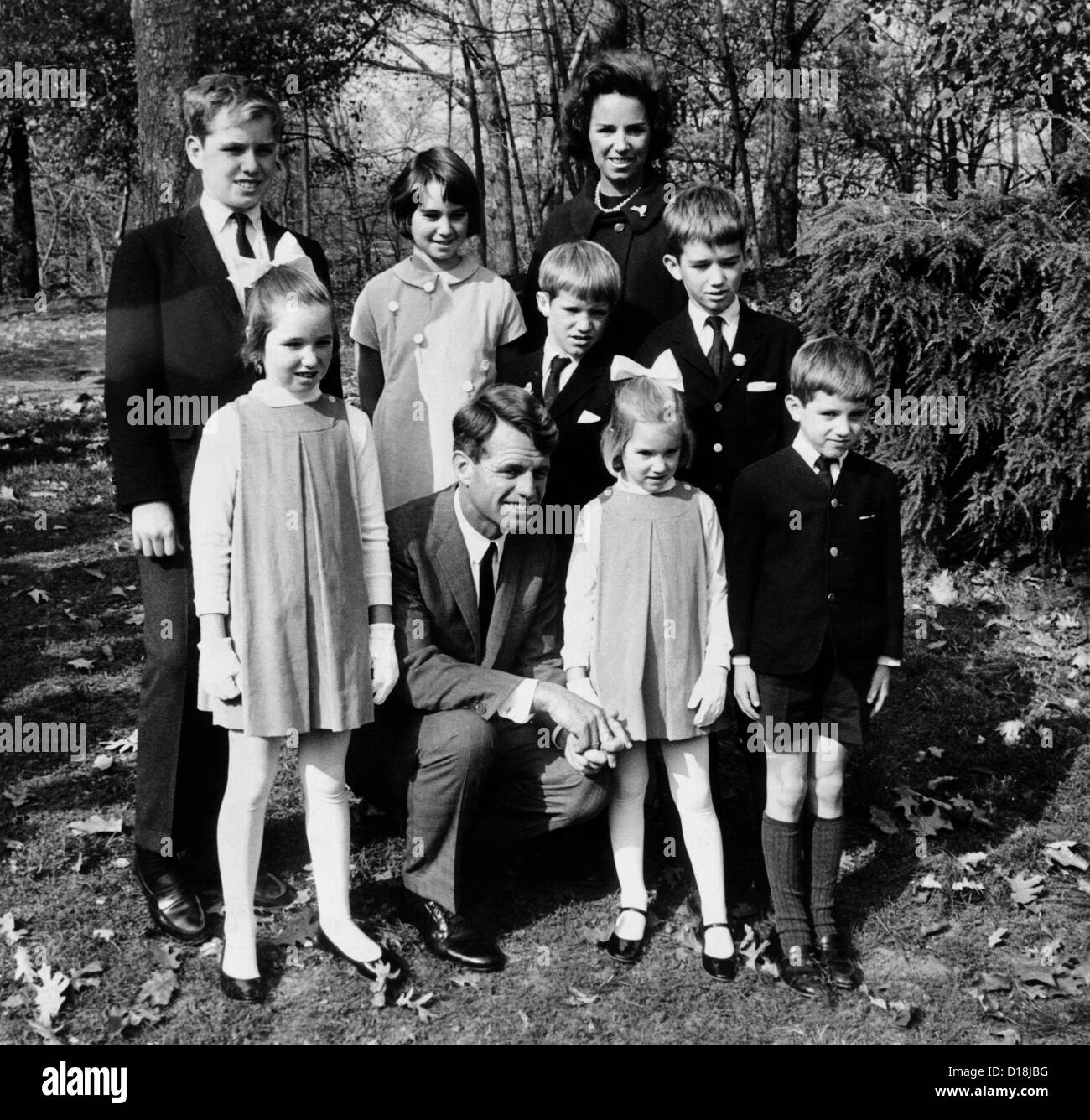 Senator-elect Robert Kennedy and wife Ethel with seven of their eight children. They were at the Bronx Zoo in New York City. Stock Photo
