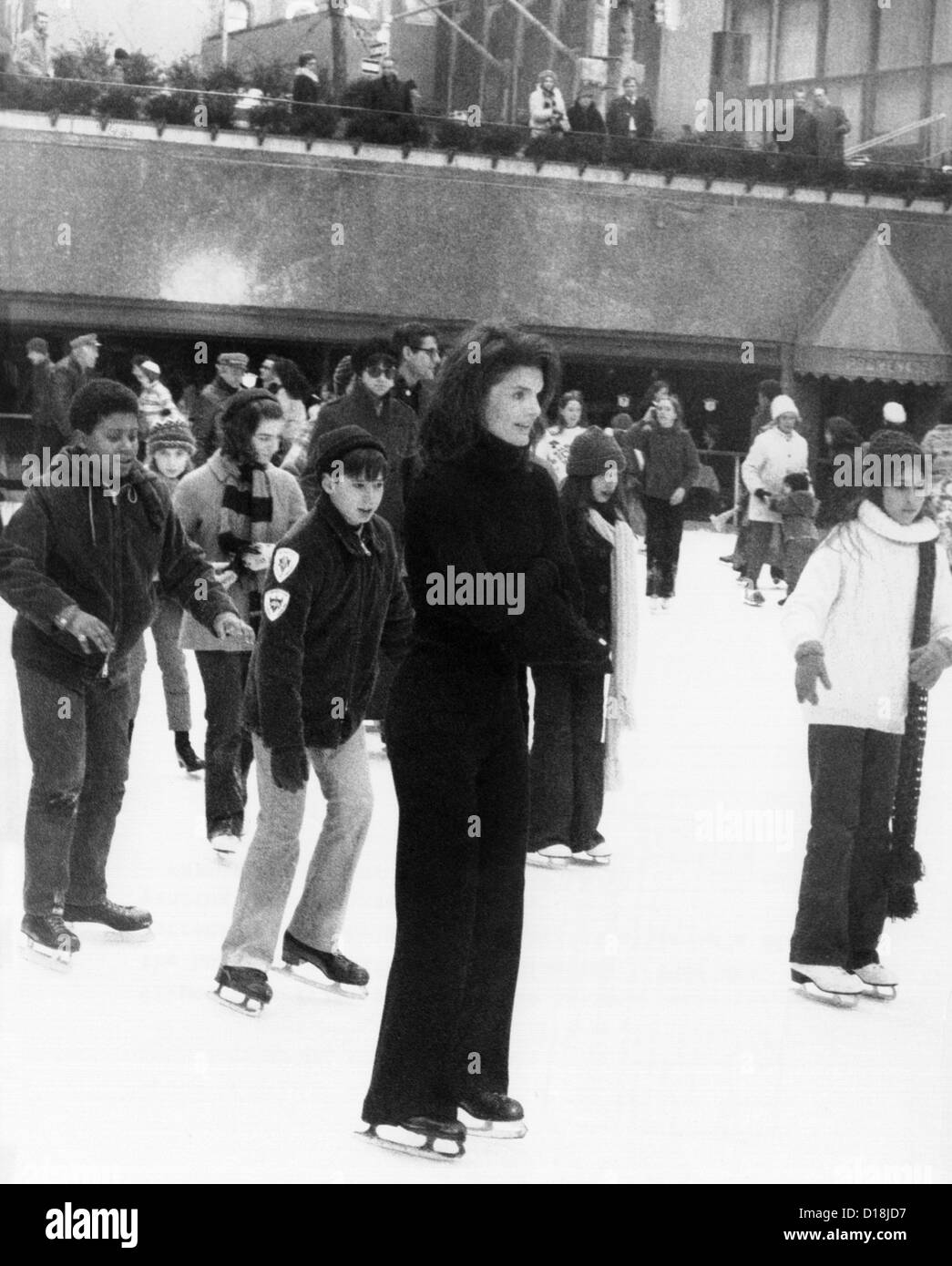Jacqueline Kennedy Onassis ice skating at Rockefeller Center, New York