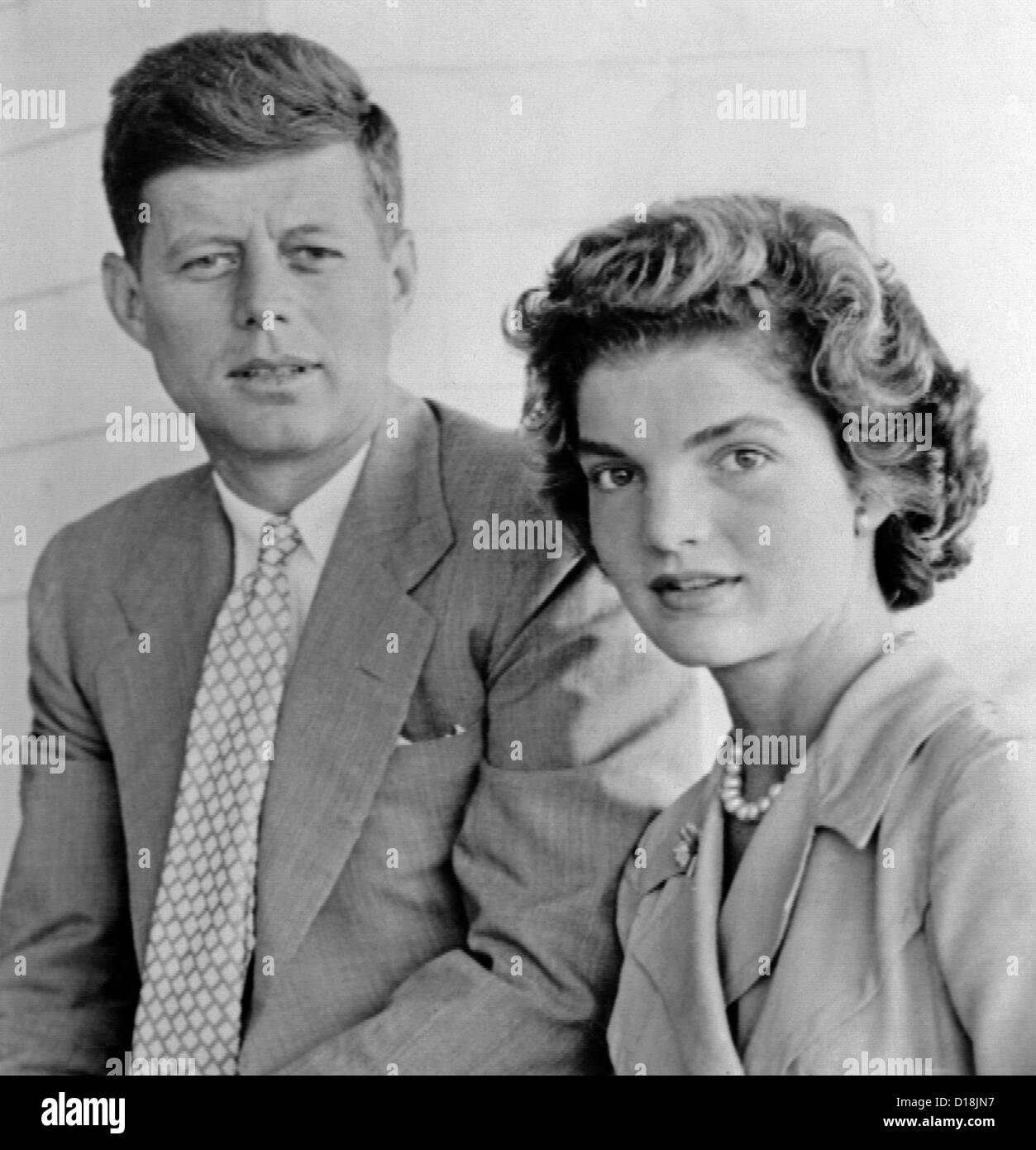 Engagement portrait of John Kennedy and Jacqueline Bouvier. The couple were at the Kennedy family's Hyannisport summer home Stock Photo