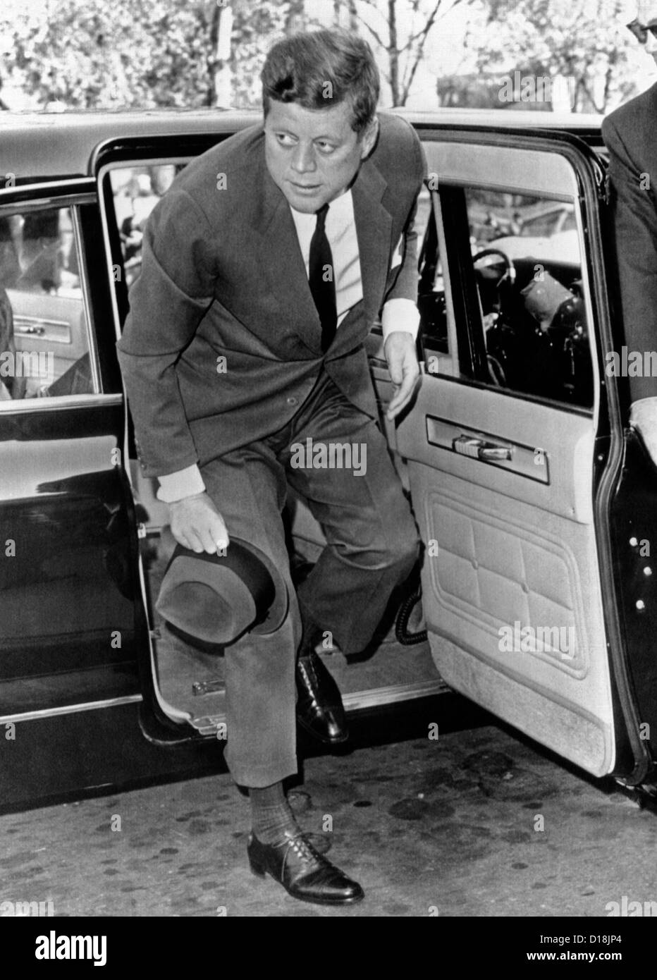 President John Kennedy steps from his limousine during the Cuban Missile Crisis. He was attending mass at St. Stephens church. Stock Photo