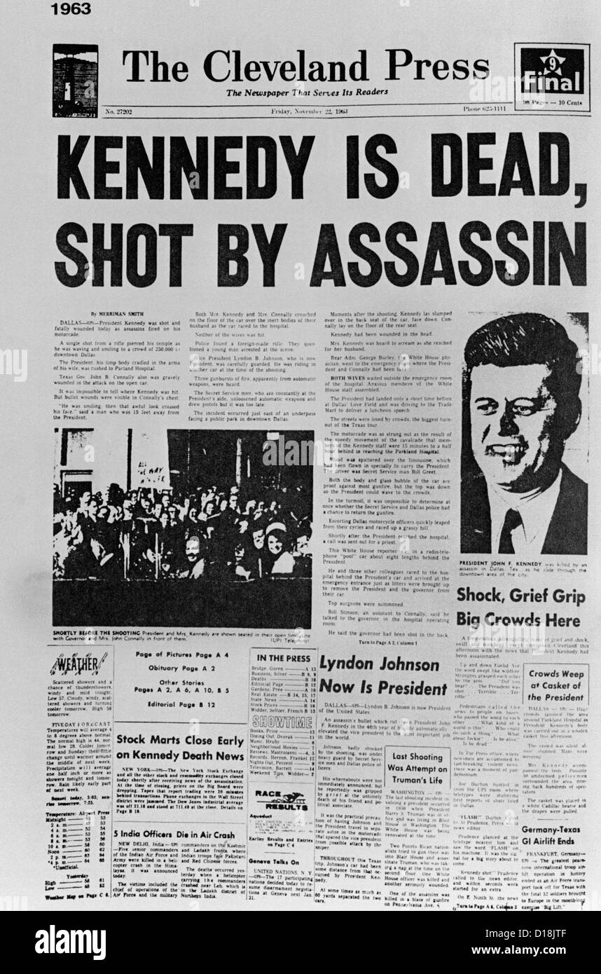 Kennedy assassination headline. Cleveland Press front page reporting President John Kennedy's Assassination. (CSU ALPHA 991) Stock Photo