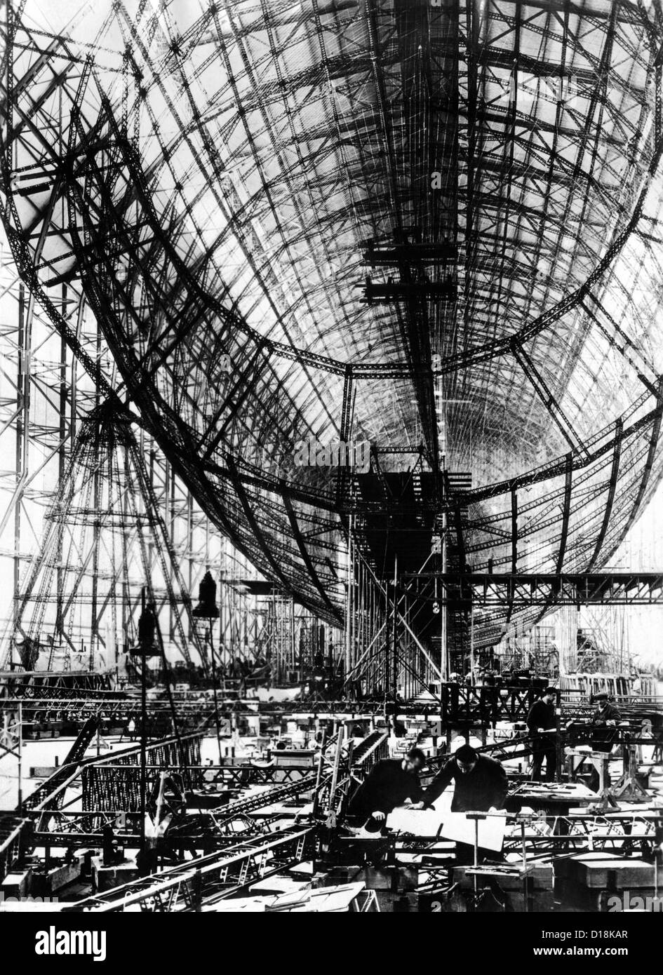 Hindenburg Airship under construction. The almost complete steel frame at the Zeppelin works at Friedrichshafen, Germany. Stock Photo
