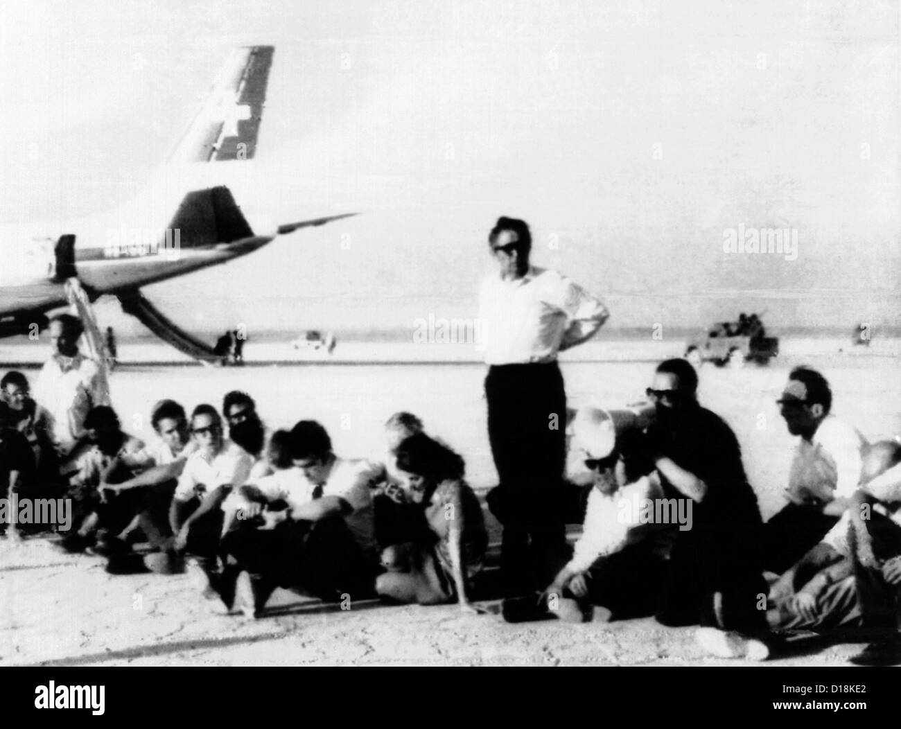 Some of the 184 hostages from three airliners hijacked during Europe to NYC flights on Sept. 6, 1970. Hijackers of the Popular Stock Photo