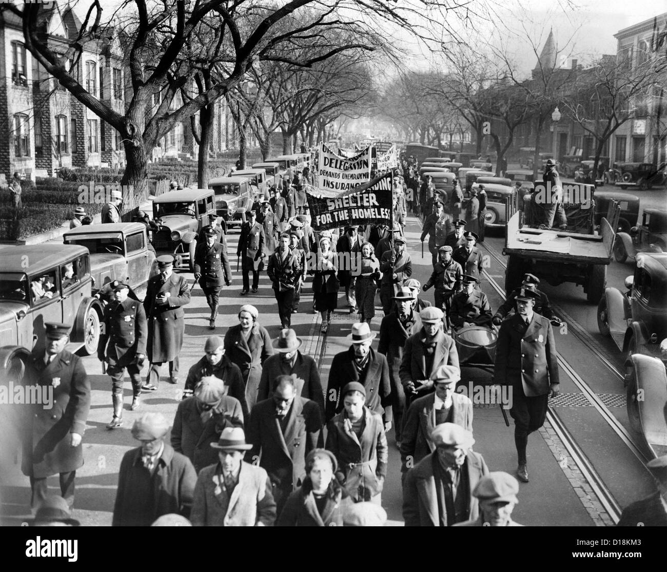 Part of the army of Hunger Marchers walk down Pennsylvania Avenue on Dec. 6, 1931. Police had allowed them the march into the Stock Photo