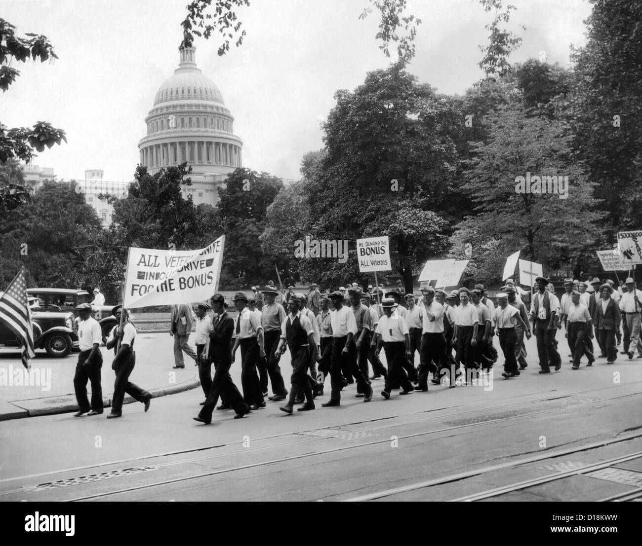 Bonus Army parade in Washington DC. Members of 'The Rank and File Group' march on July 15, 1932. (CSU ALPHA 1774) CSU Stock Photo