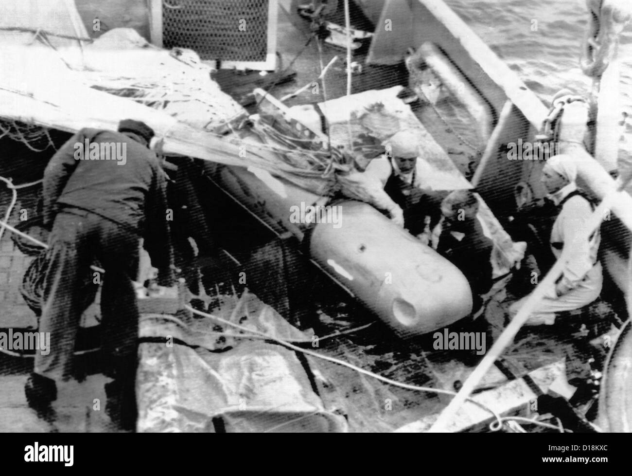 Lost H-bomb recovered off Palomares, Spain. The 10-foot, silver-coated bomb had been missing for 81 days. Three bombs hit the Stock Photo