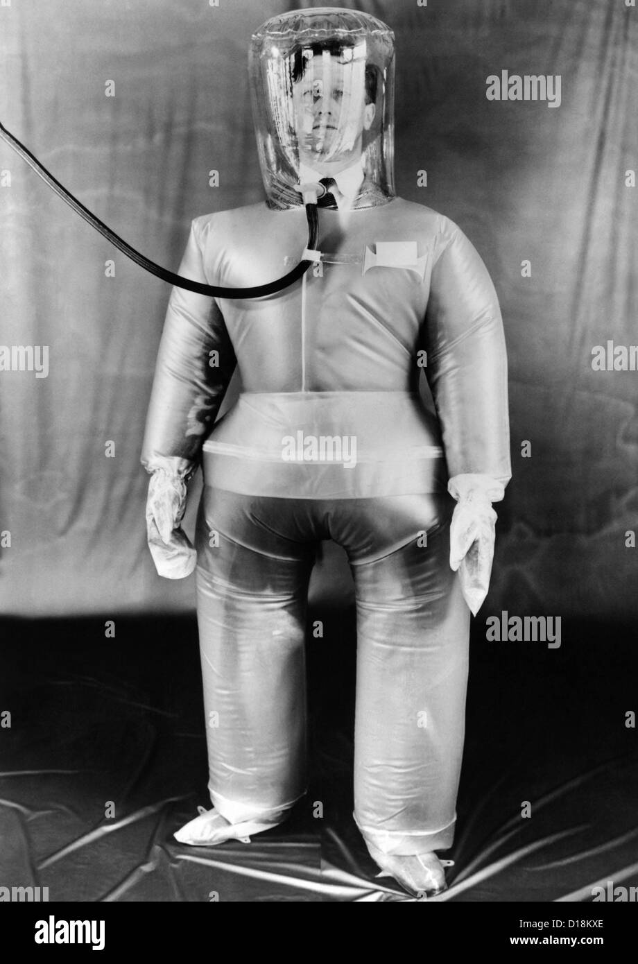 Plastic protective outfit filled with compressed air. It was designed to protect British Atomic energy workers against Stock Photo