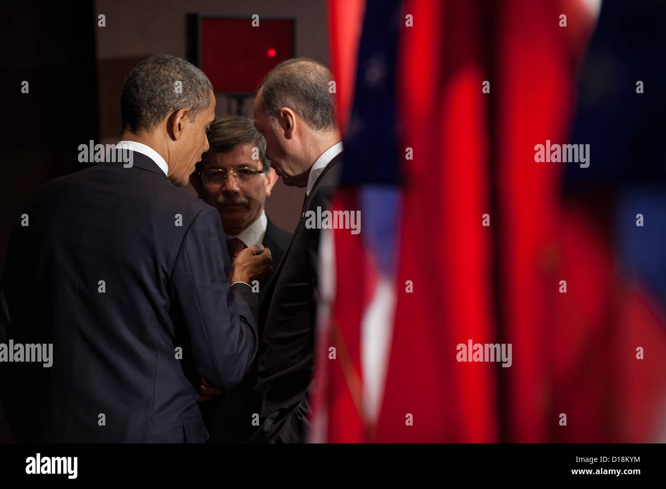 President Barack Obama talks with Prime Minister Recep Tayyip Erdog(an of Turkey, right, following their bilateral meeting at Stock Photo