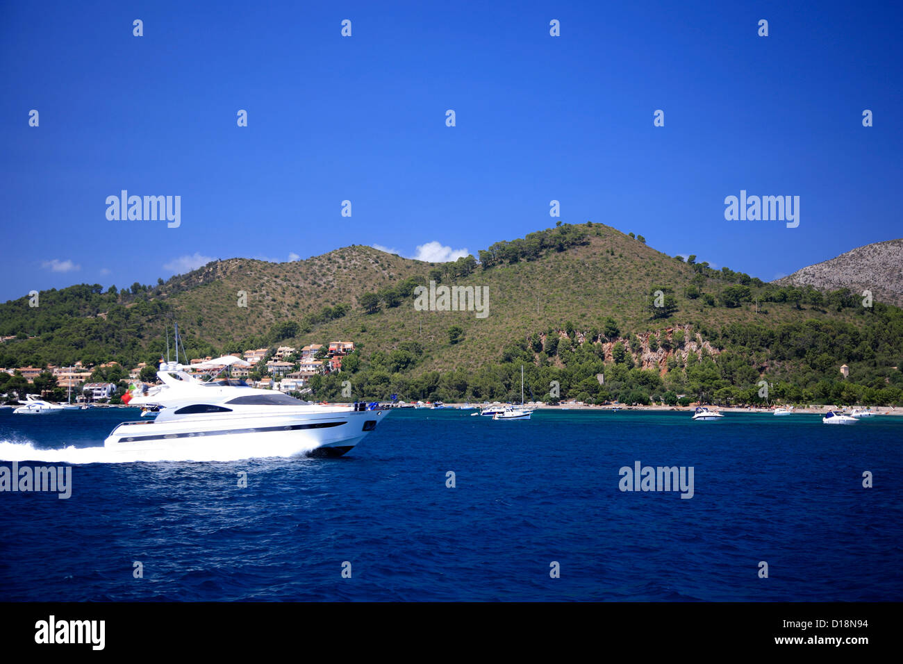 Pleasure boats at Alcanada Resort, Mallorca Island, Balearic Isles, Spain, Europe Stock Photo