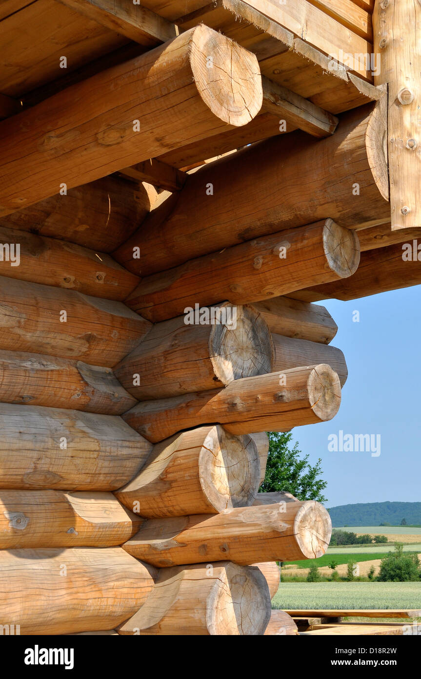 Ausschnitt eines Blockhauses, Excerpt of a log cabin, Stock Photo