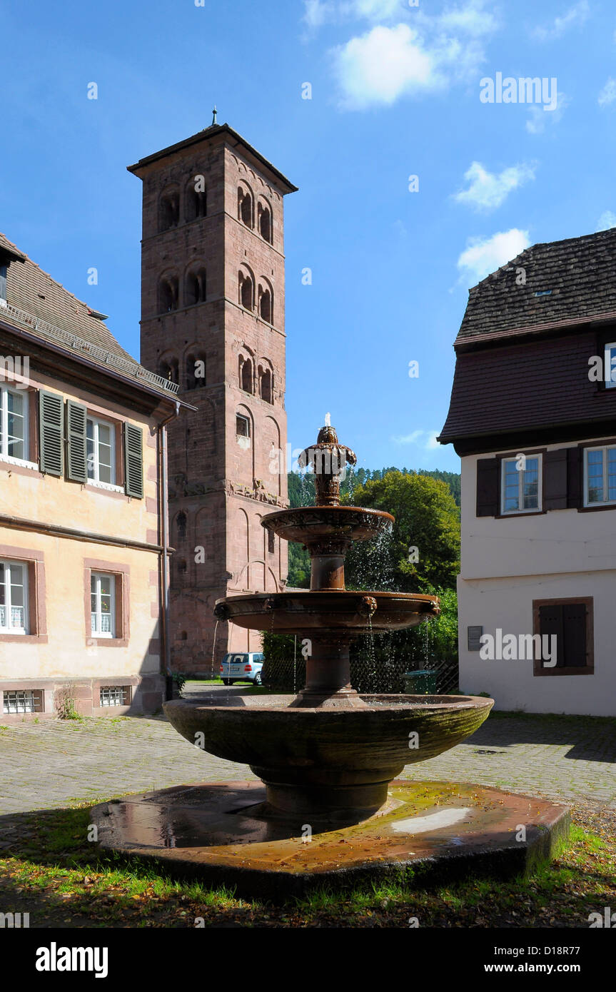 Baden Wuertemberg, Nord - Schwarzwald, Hirsau, Eulenturm, Kloser St. Peter and Paul, three-bowl fountain, rectory, Stock Photo