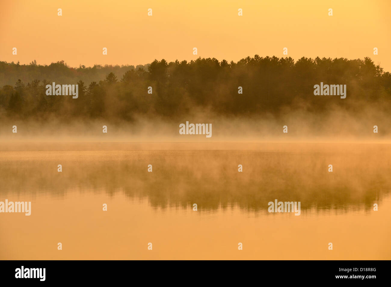 Morning mists at dawn on Ruth Lake, Three Lakes, Michigan, USA Stock