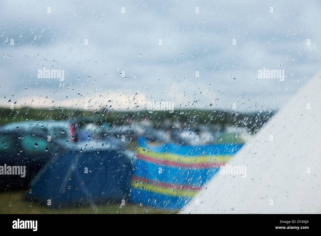 Camp site in the rain Stock Photo