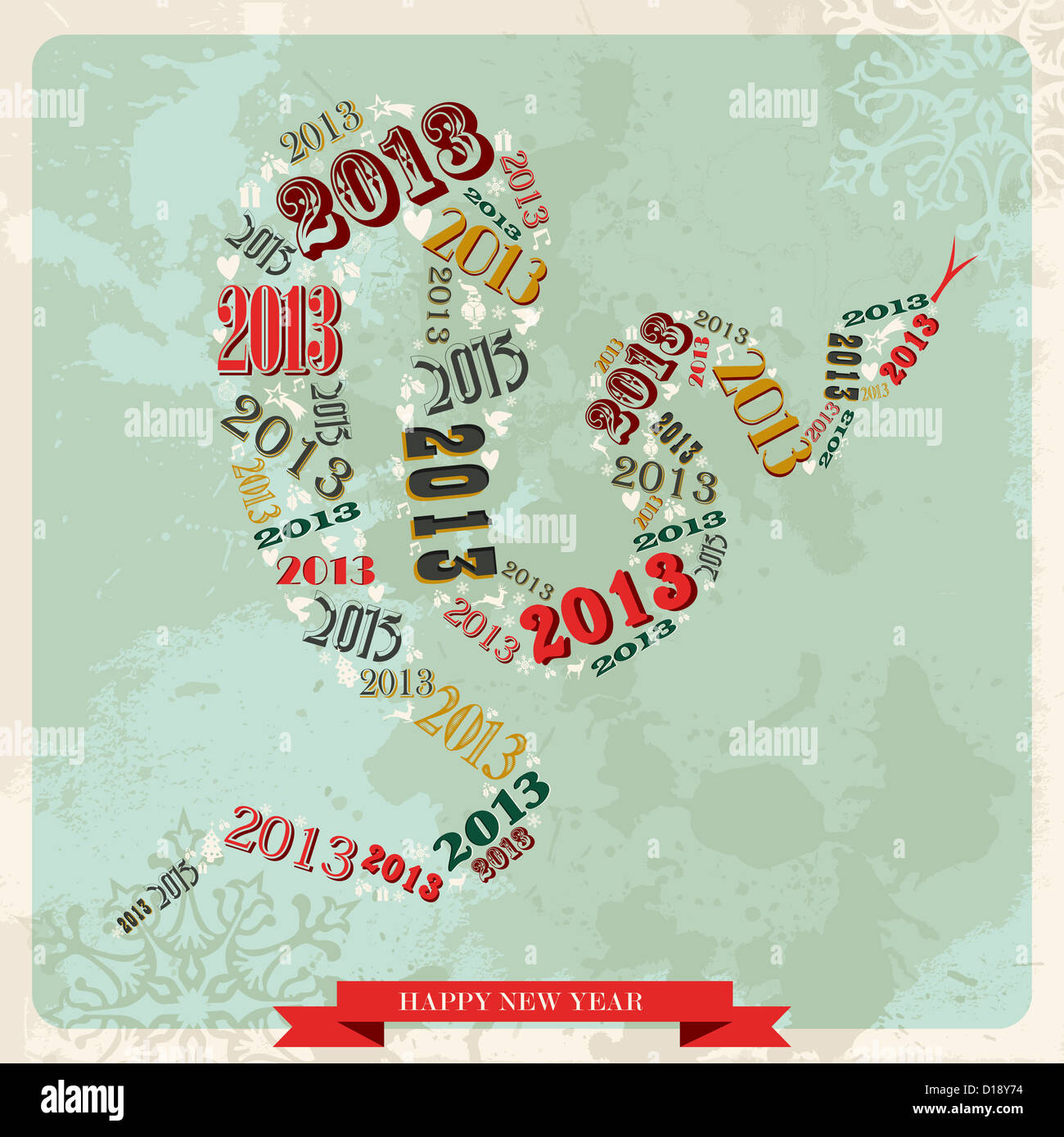 Vintage Happy New year 2013 concept numbers in snake shape. Vector ...