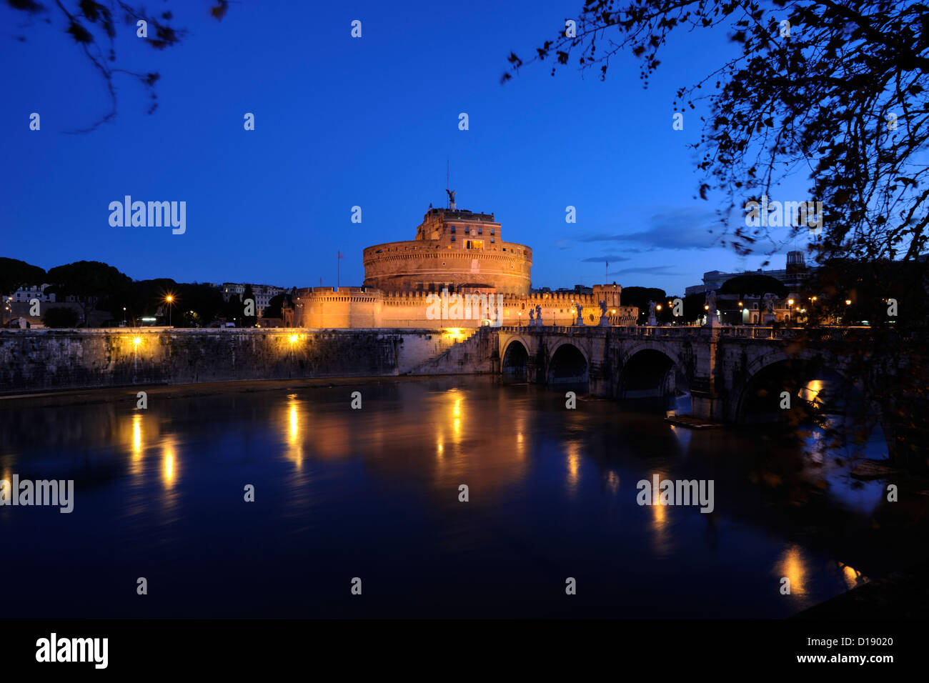 Italy, Rome, Tiber river, Castel Sant'Angelo at night Stock Photo