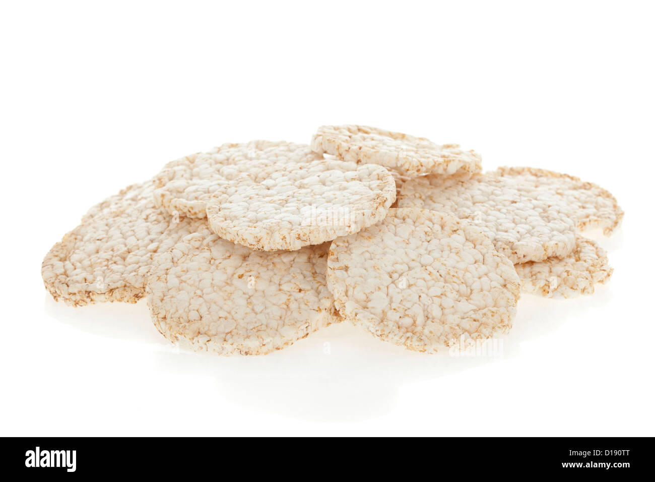 Diet rice cakes pile isolated on white background Stock Photo