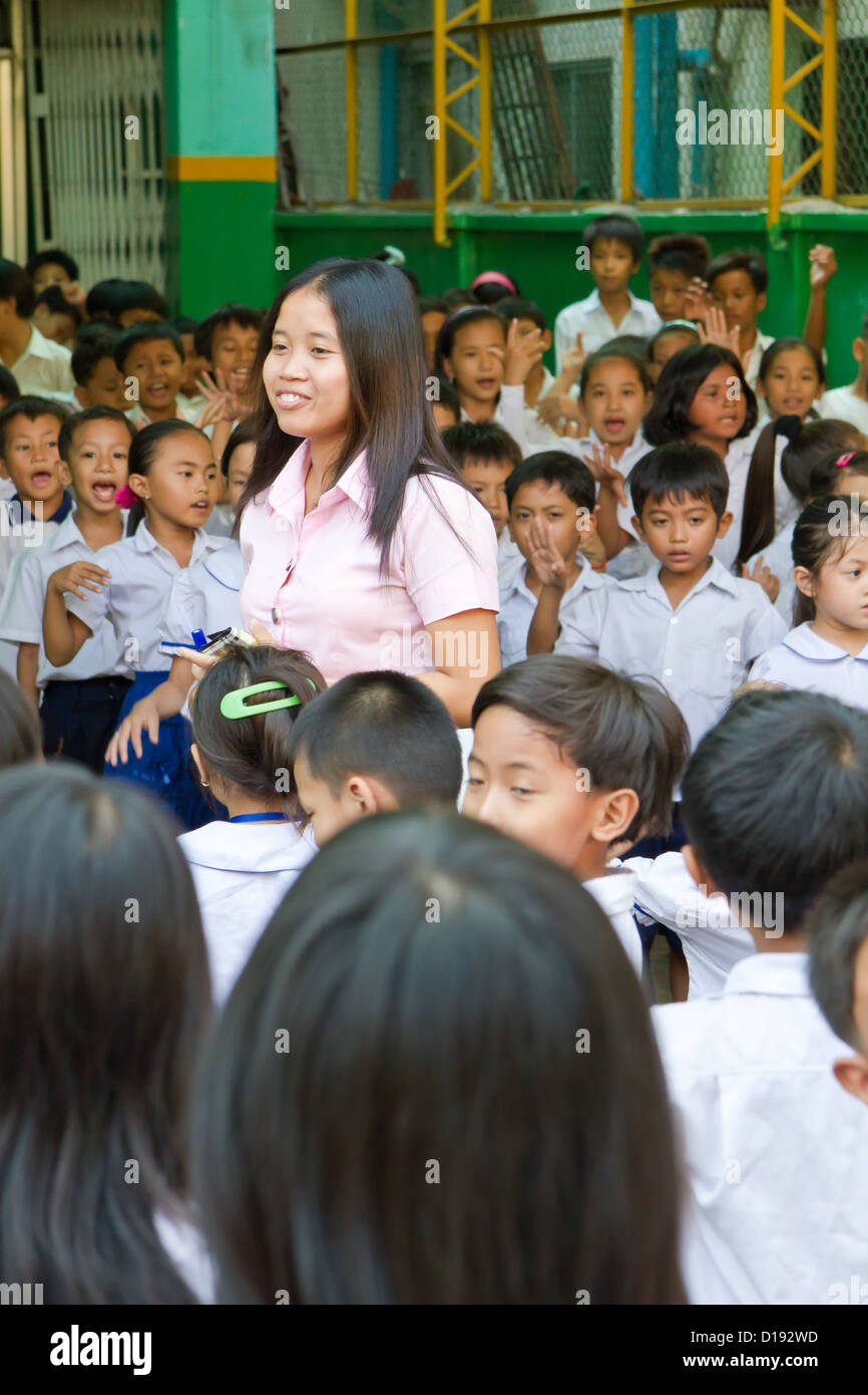 Class of little Cambodian Children singing at School in Phnom Penh ...