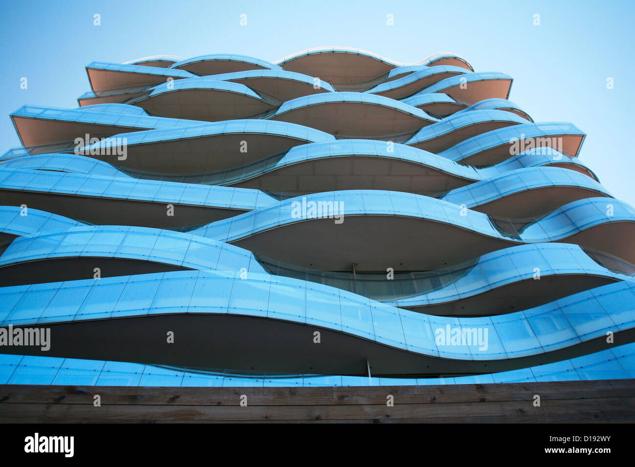 Curved balconies on high-rise block of flats Stock Photo