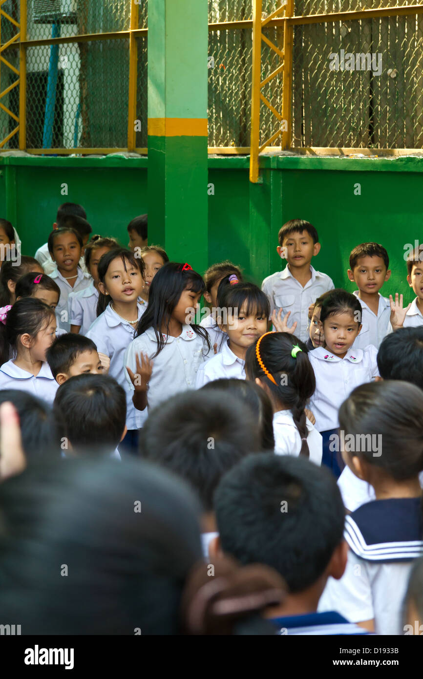 Class of little Cambodian Children singing at School in Phnom Penh ...