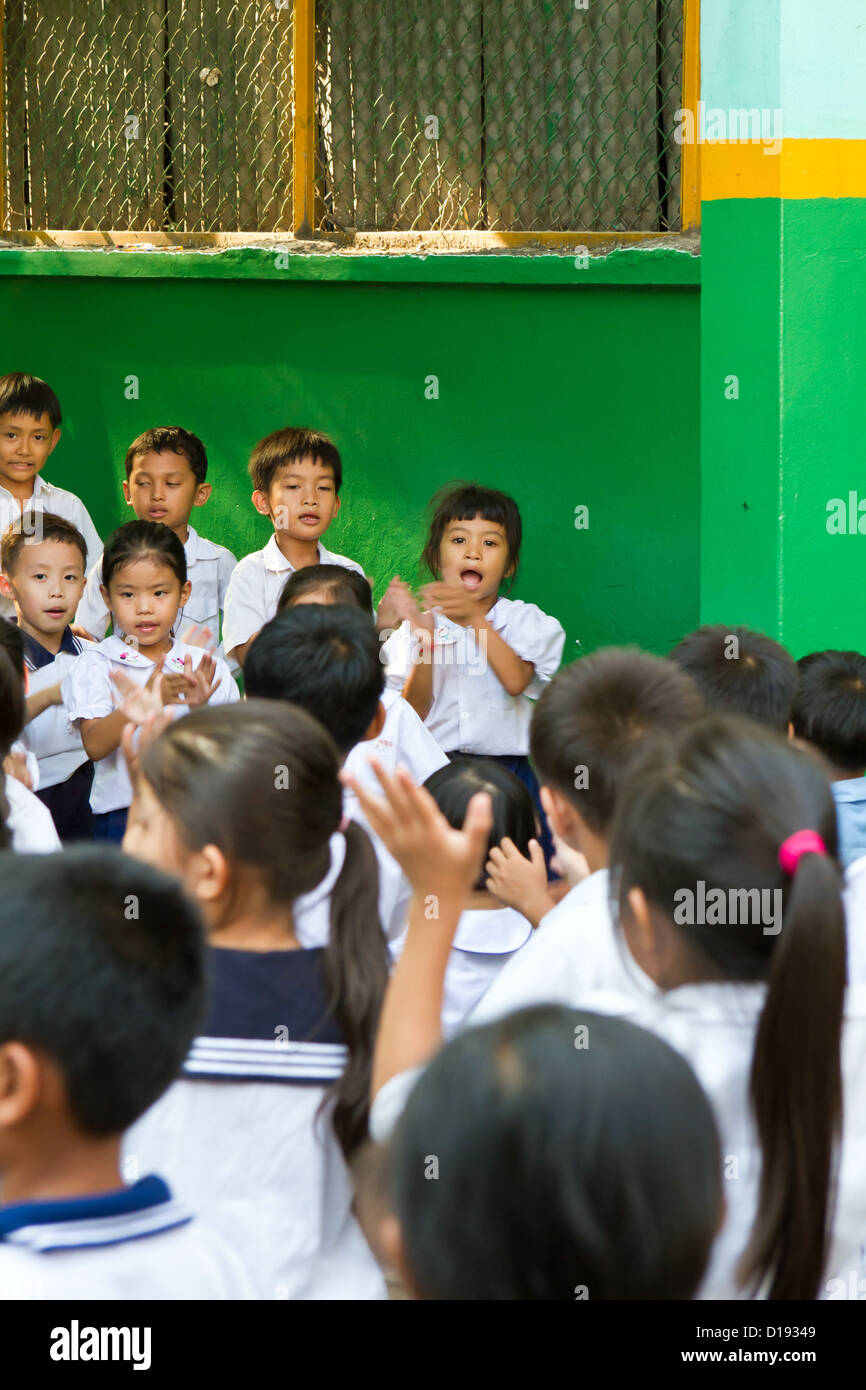 Class of little Cambodian Children singing at School in Phnom Penh ...