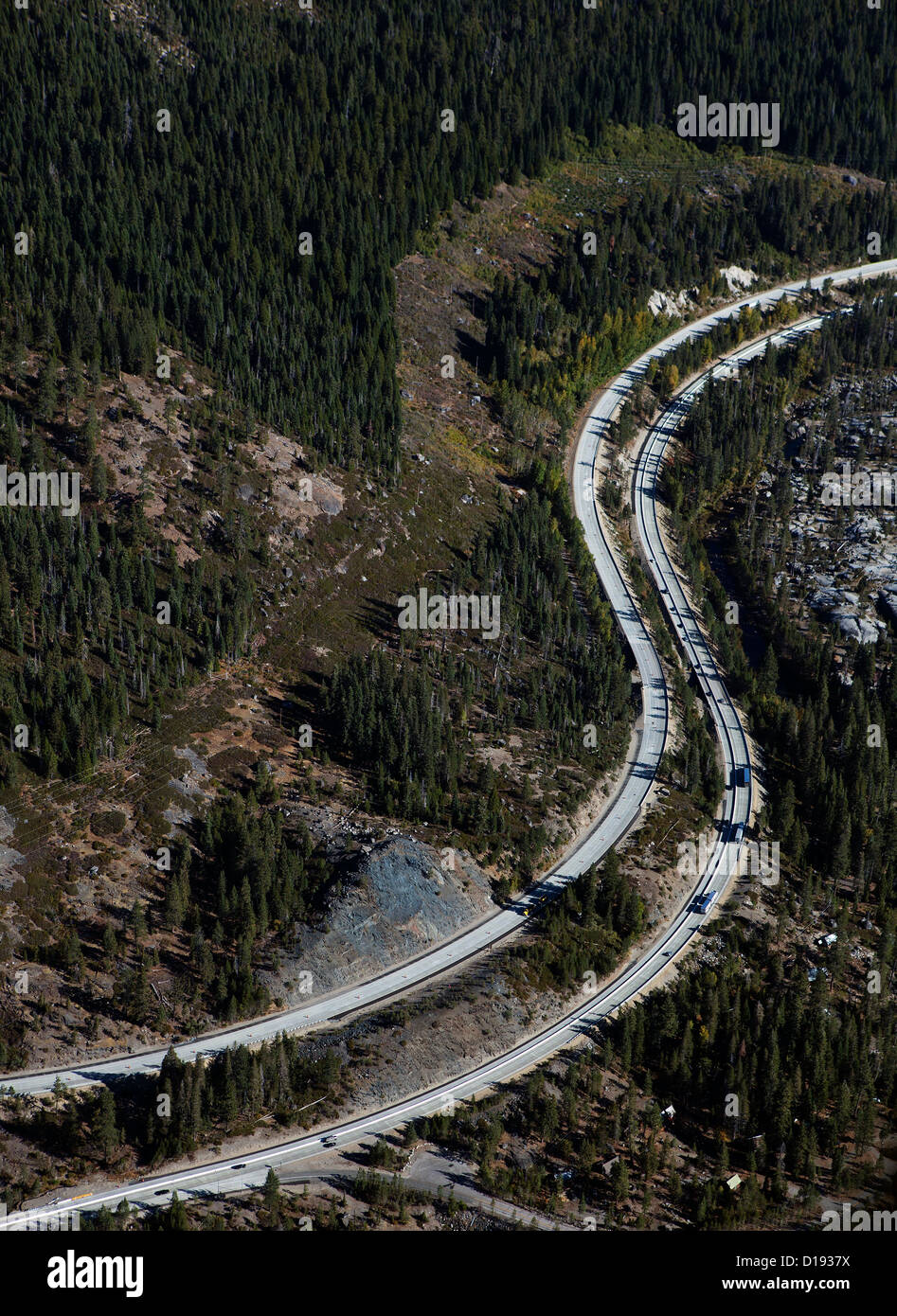 aerial photograph interstate I-80 Sierra mountains California Stock Photo