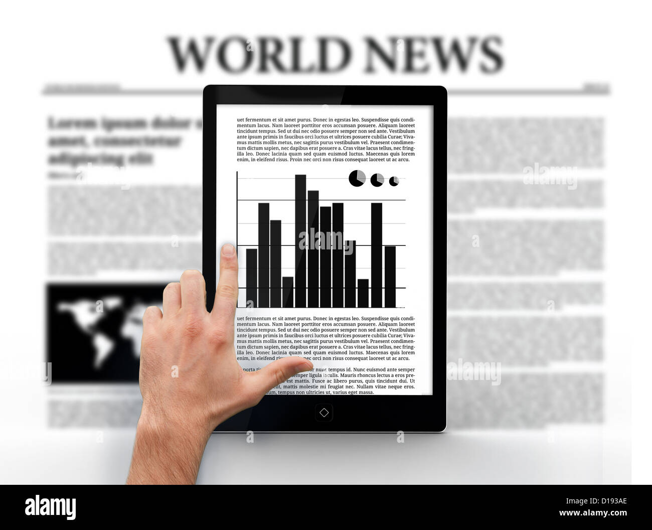 Hand pointing to graph on digital tablet Stock Photo - Alamy