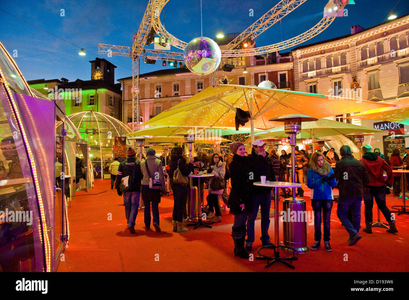 Switzerland, Canton Ticino, Locarno, christmas time, outdoor bar in Piazza  Grande Stock Photo - Alamy