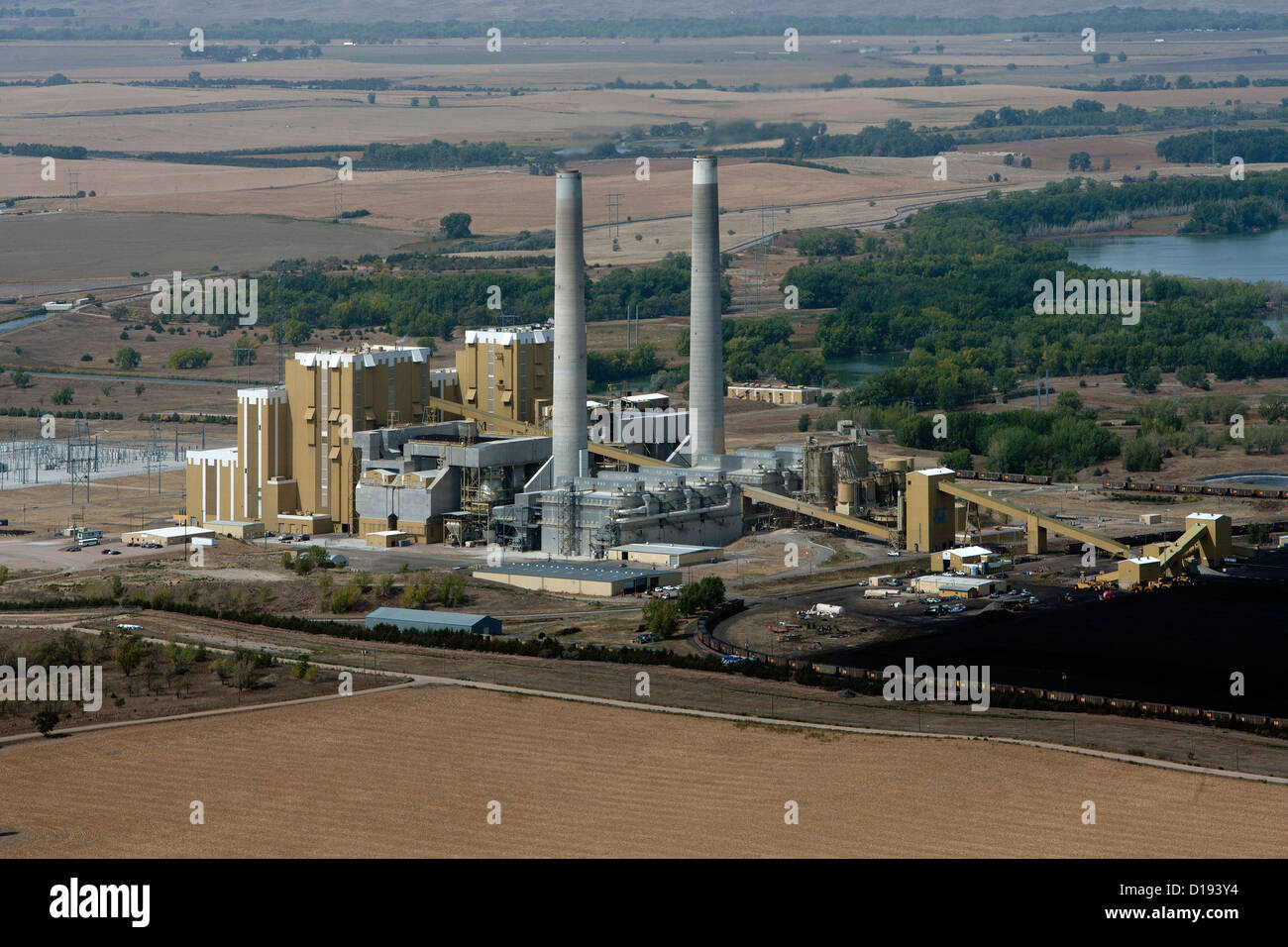 aerial photograph coal fired power plant Nebraska Stock Photo