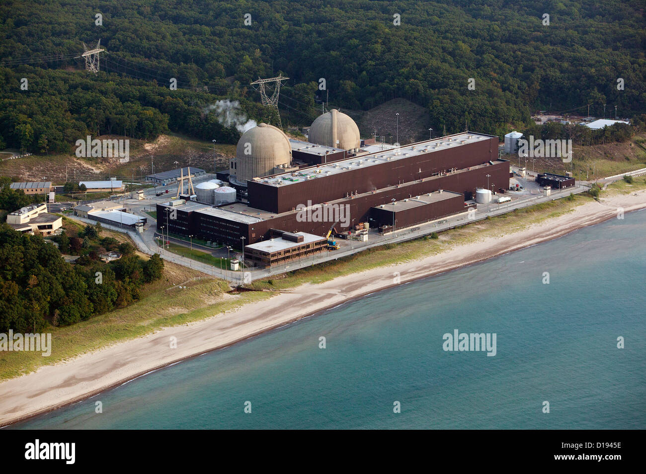 aerial photograph of Donald C Cook Nuclear Generating Station Bridgeman Michigan Stock Photo