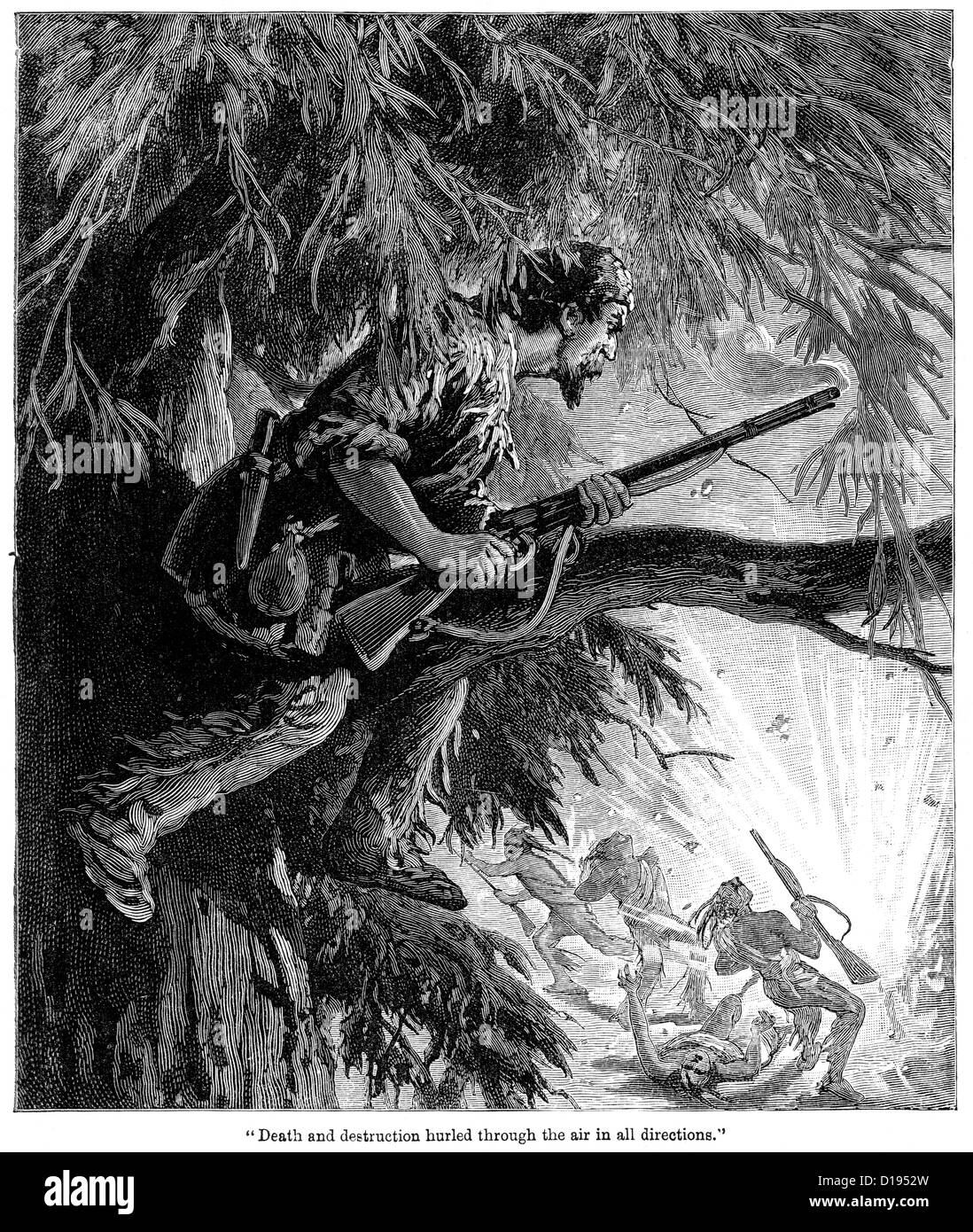 Victorian engraving of an ambush during the seven years war in North America Stock Photo