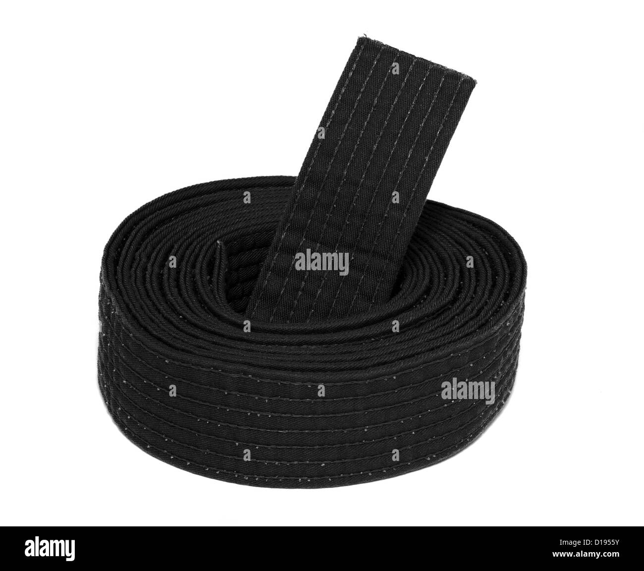Coiled karate black belt isolated on white background Stock Photo