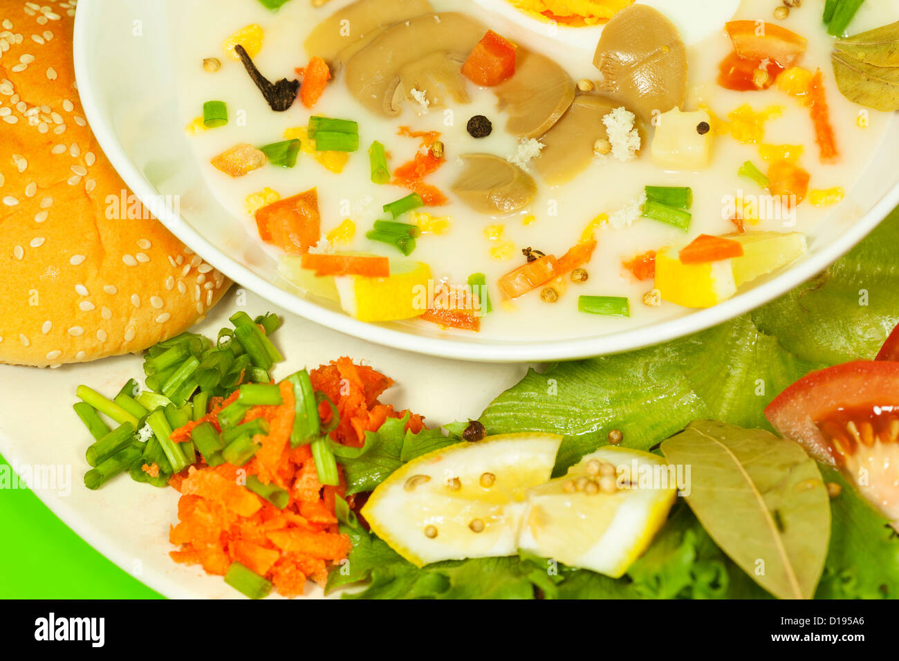 Closeup of delicious mushroom cream soup Stock Photo