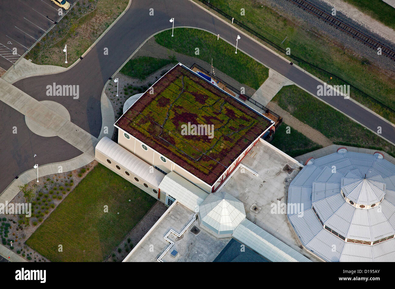 aerial photograph green roof Curious Kids' Discovery Zone Museum, St. Joseph, Michigan Stock Photo