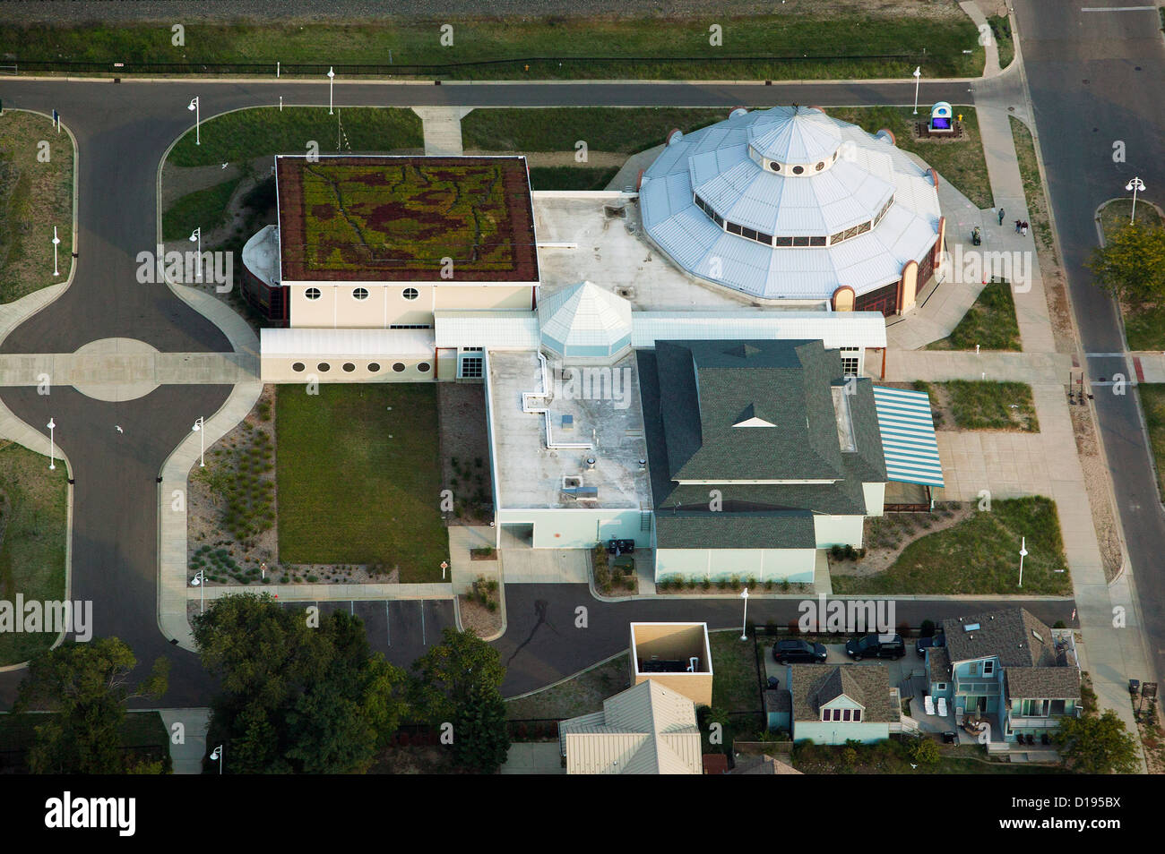 aerial photograph green roof Curious Kids' Discovery Zone Museum, St. Joseph, Michigan Stock Photo