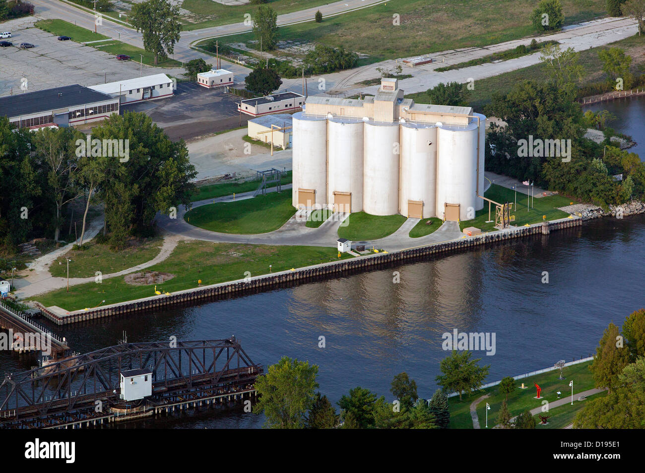 aerial photograph grain elevators commercial port Benton Harbor, Michigan Stock Photo