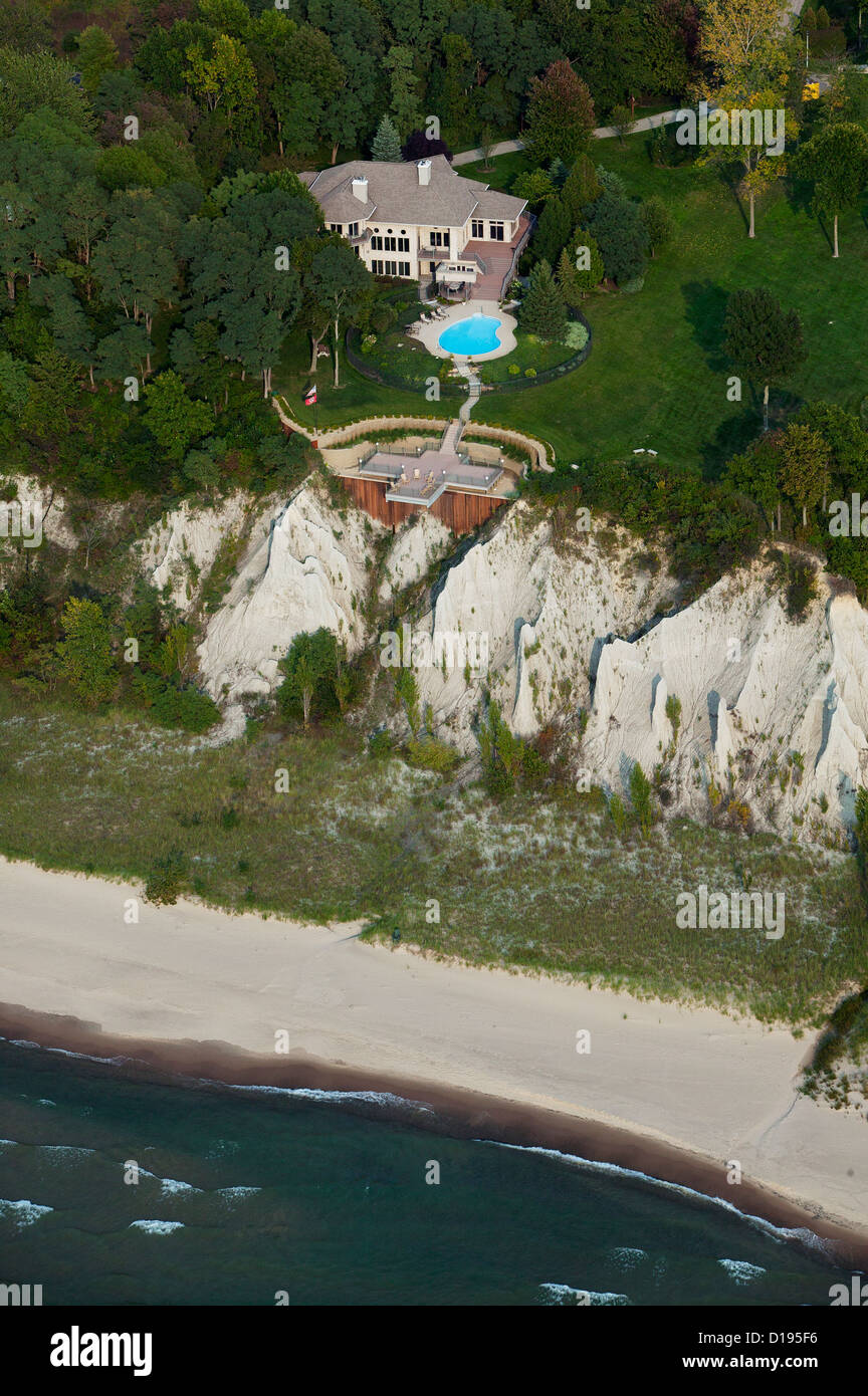 aerial photograph Lake Michigan shoreline estate near South Haven, Michigan Stock Photo