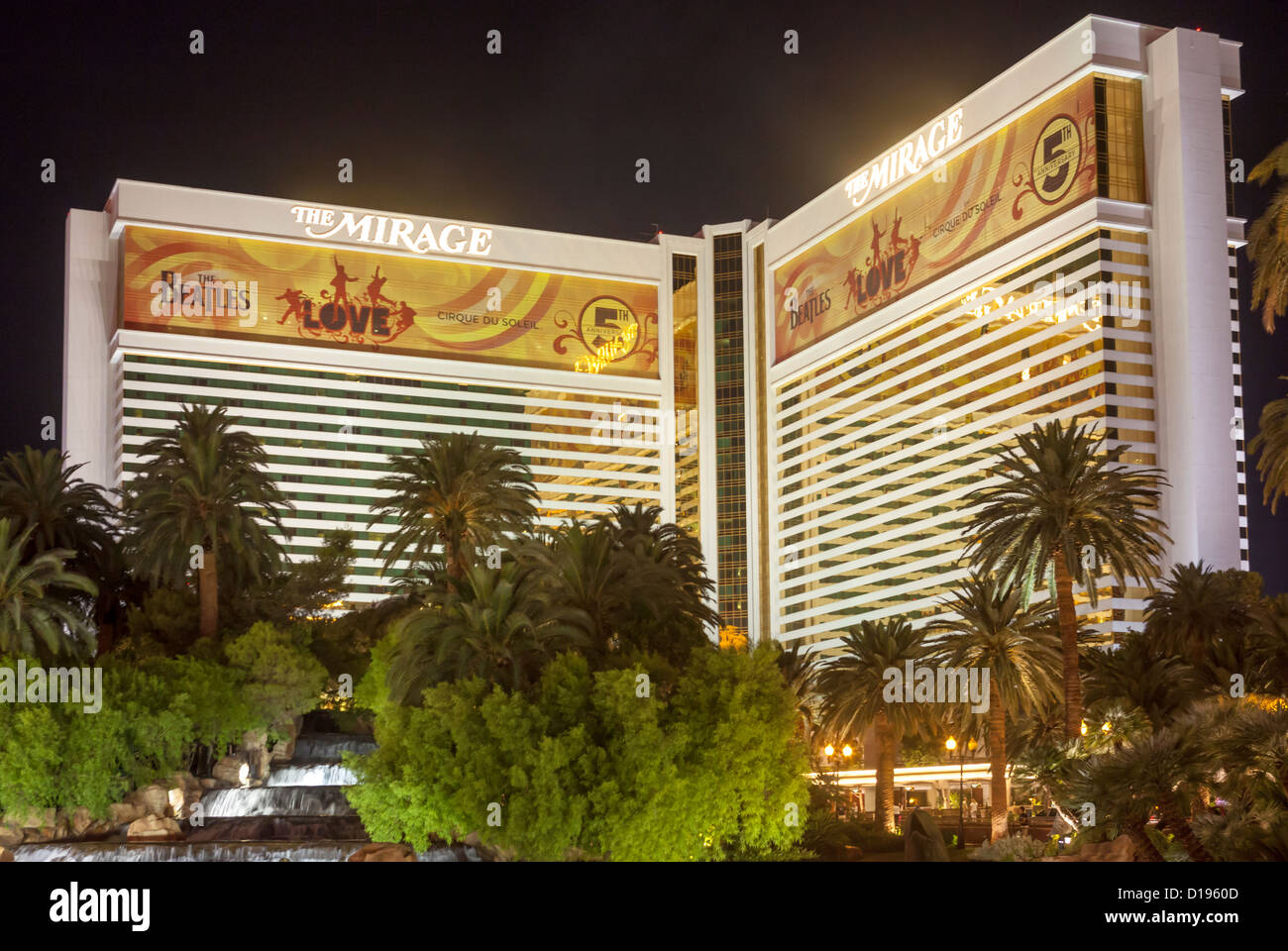 The Mirage Hotel and Casino at nighttime on Las Vegas Blvd. in Las Vegas, Nevada. Stock Photo