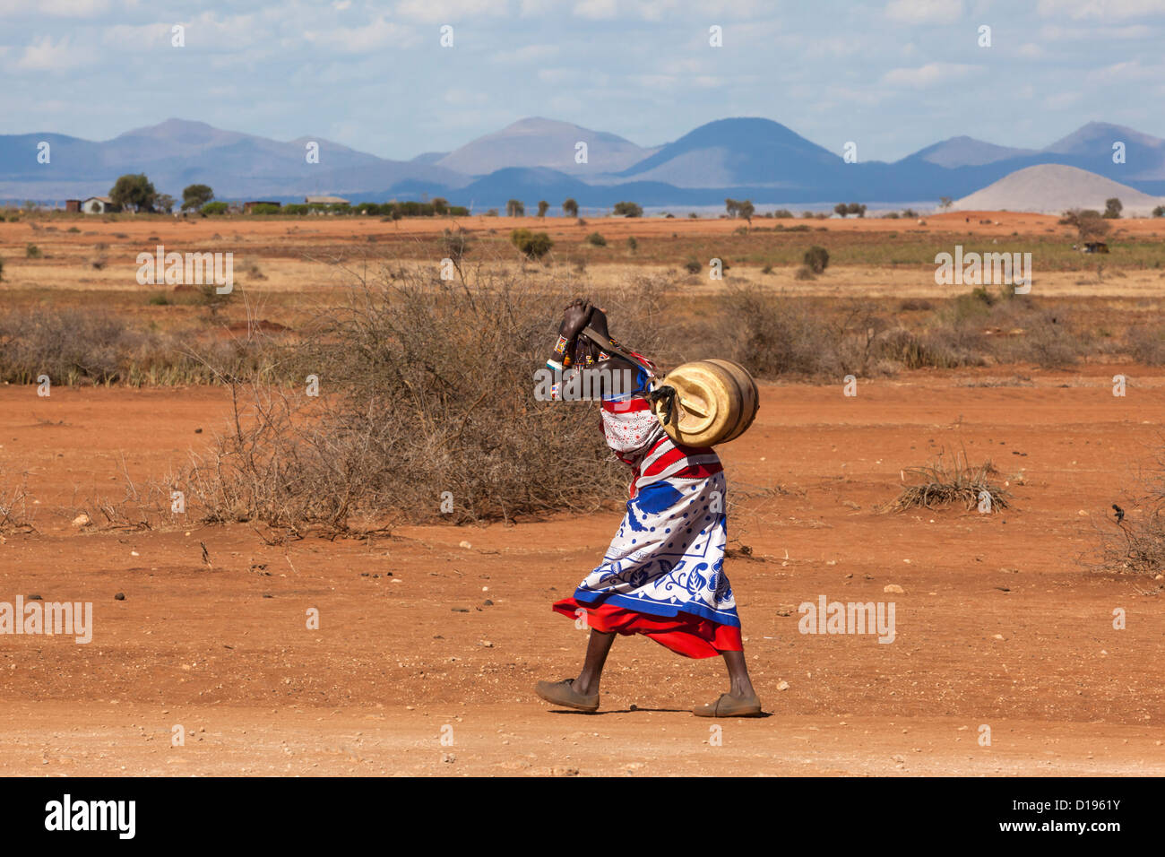 Maasai woman fetching water, Mbirikani, Kenya, October 2012 Stock Photo