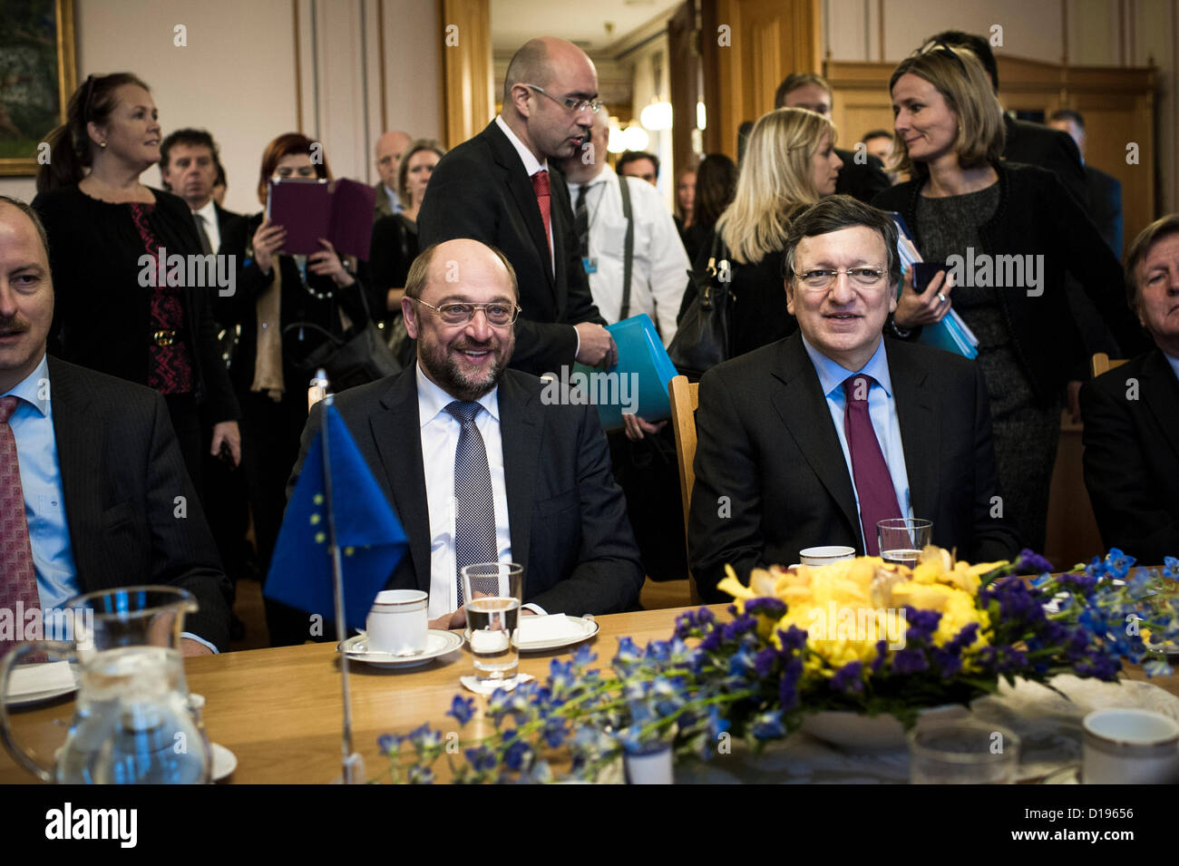 Oslo, Norway. 11/12/2012. Martin Schulz and Jose Manuel Barrosa meets the President of the Storting, Dag Terje Andersen. Credit:  Alexander Widding / Alamy Live News Stock Photo