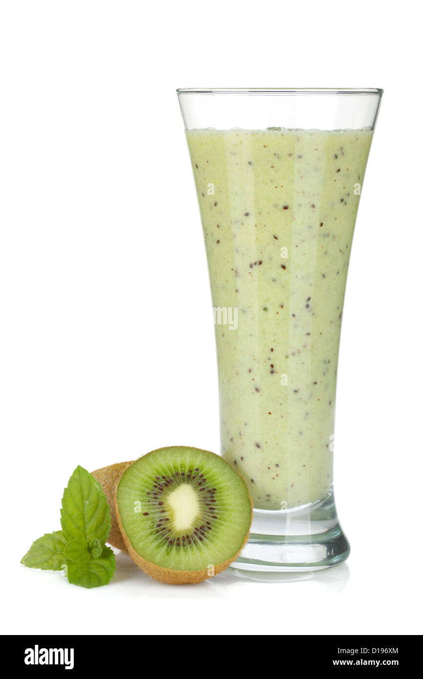 Kiwi milk smoothie with mint. Isolated on white background Stock Photo Alamy