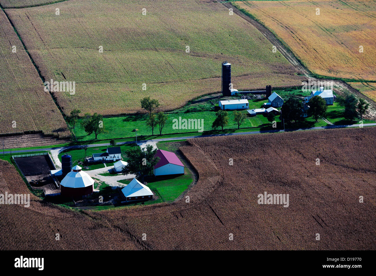 aerial photograph farm western Illinois near Moline Stock Photo