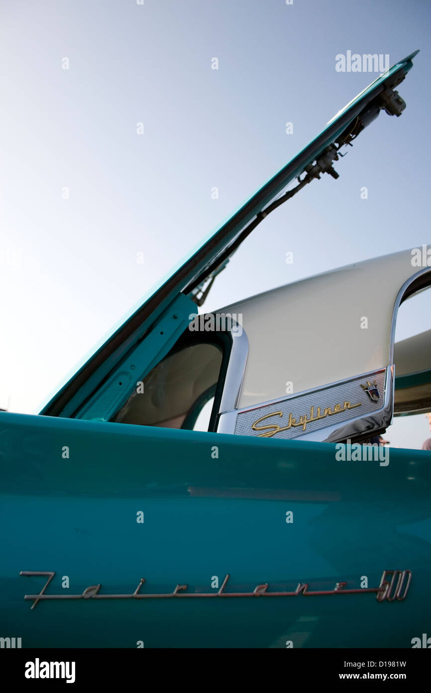 The folding roof of a classic American cabriolet car at a car show. Stock Photo