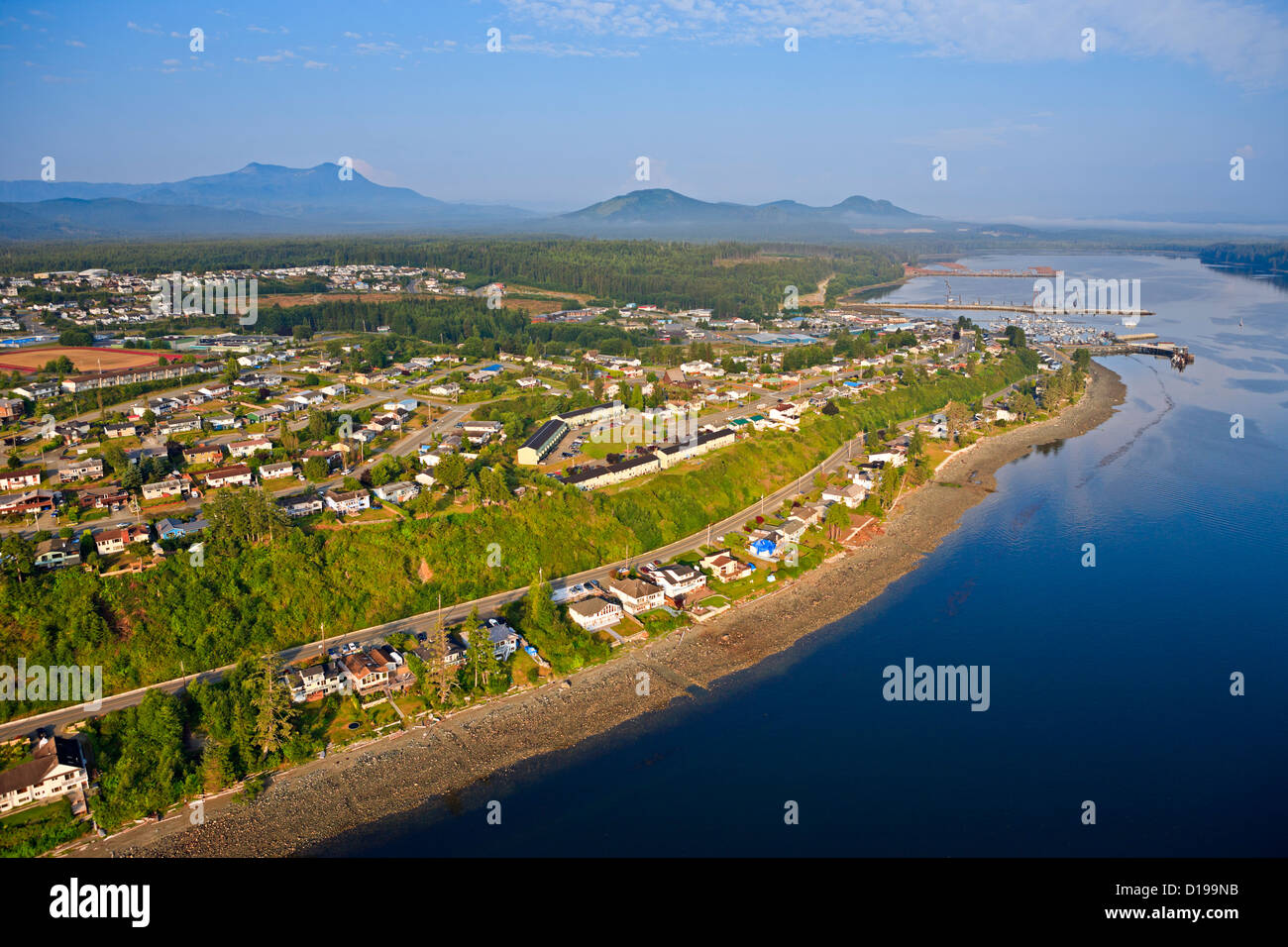 Aerial view of the logging town of Port McNeill, Vancouver Island, British Columbia, Canada Stock Photo
