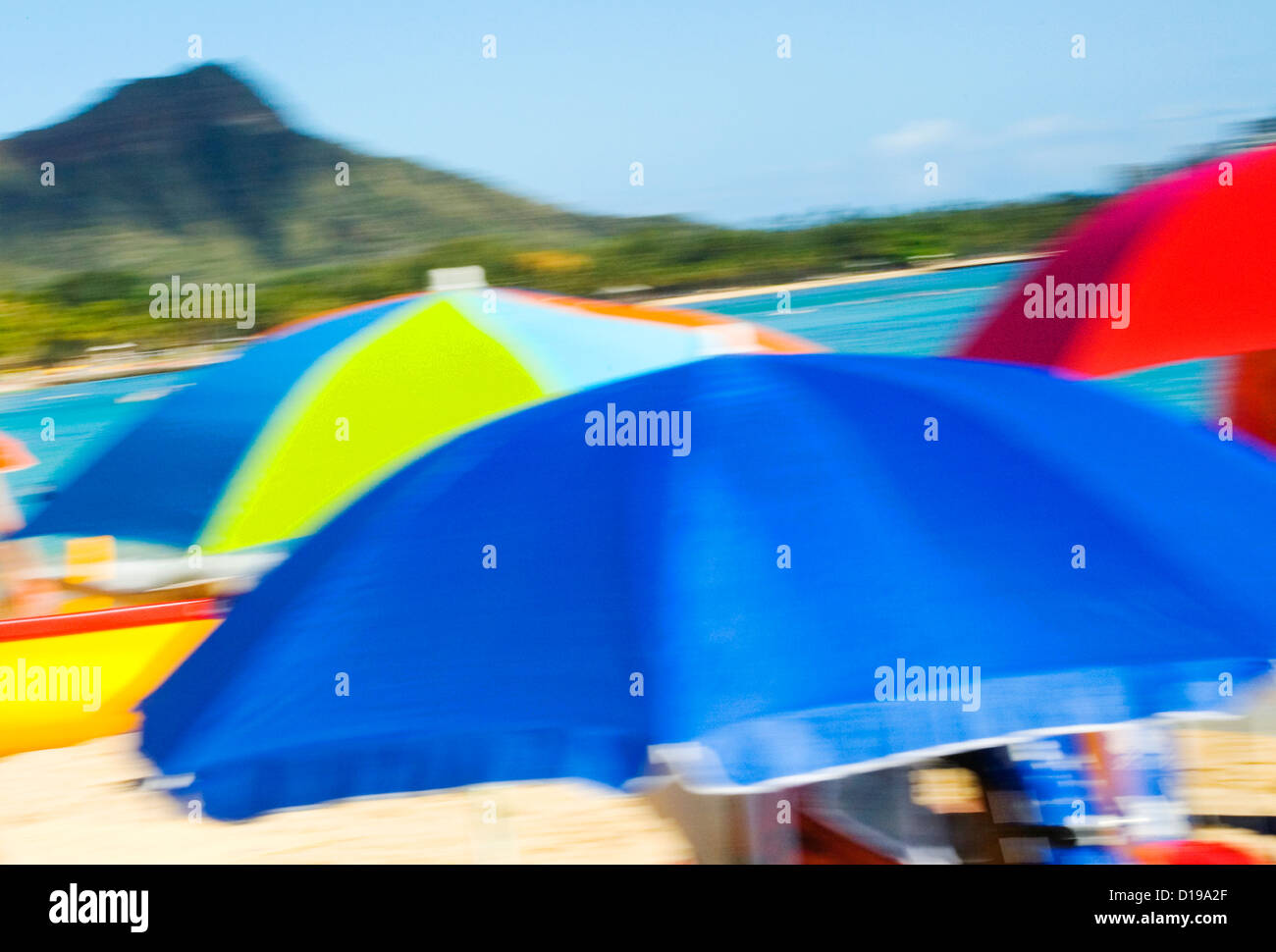 Hawaii, Waikiki, Colorful Umbrellas On Beach Stock Photo Alamy