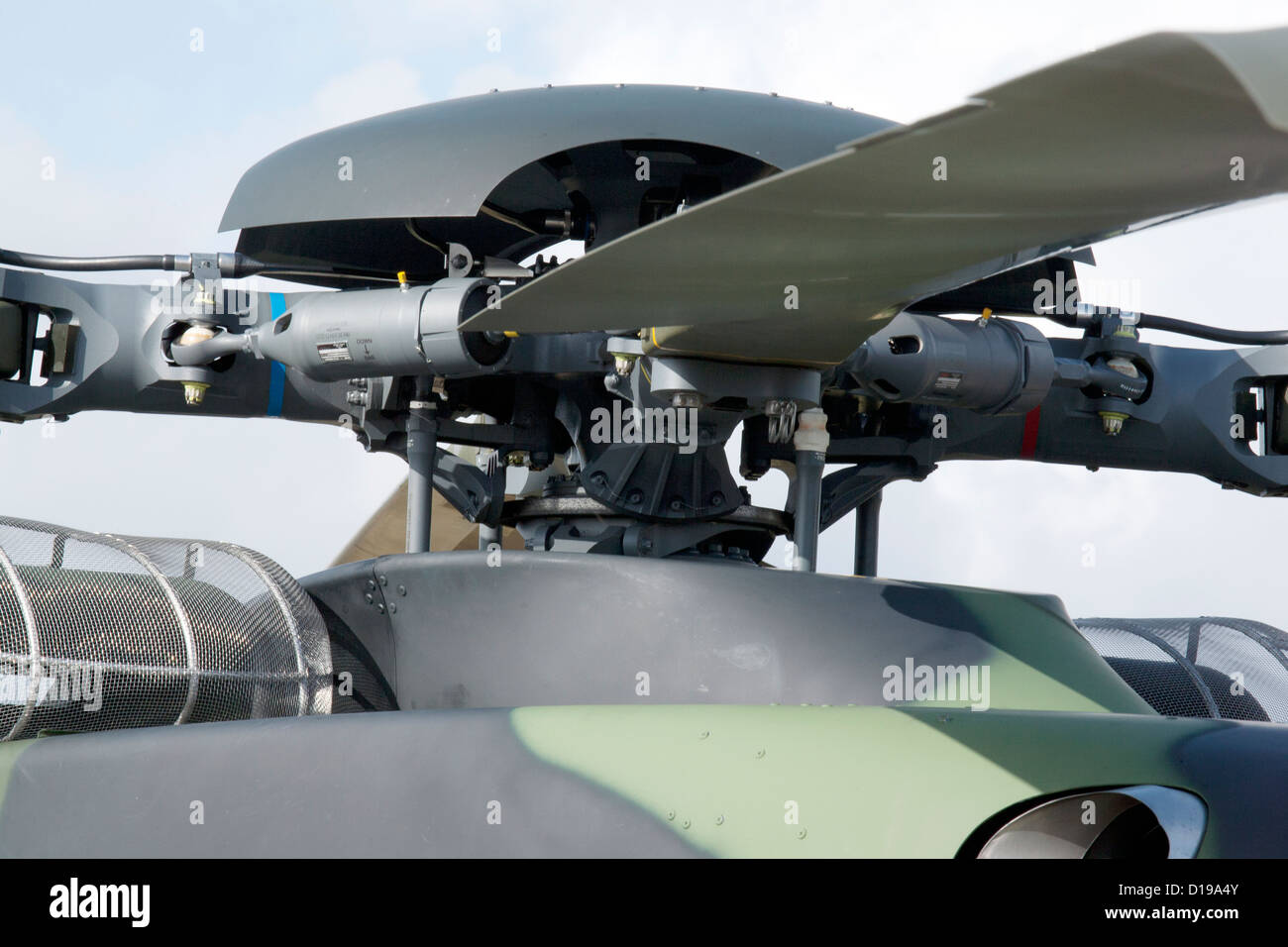 Rotor head of 4-bladed, large military helicopter with sky Stock Photo ...