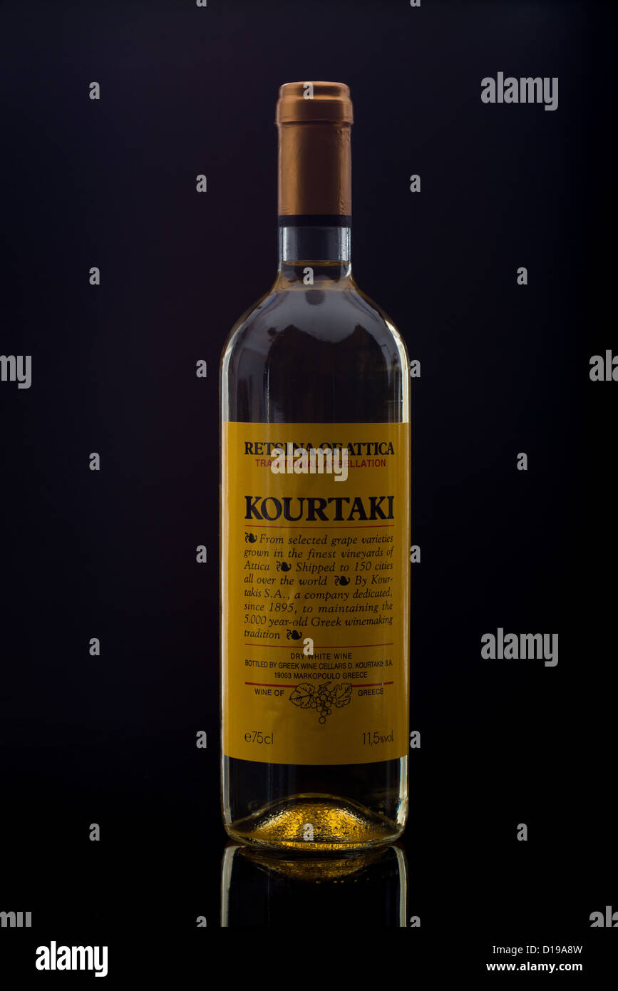 Kourtaki retsina wine of Attica. Traditional Greek wine flavoured with