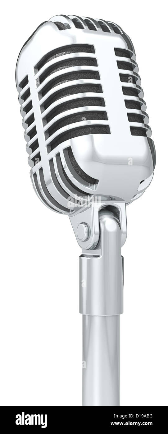 Mic. Classic Microphone on a stand. Isolated. Stock Photo
