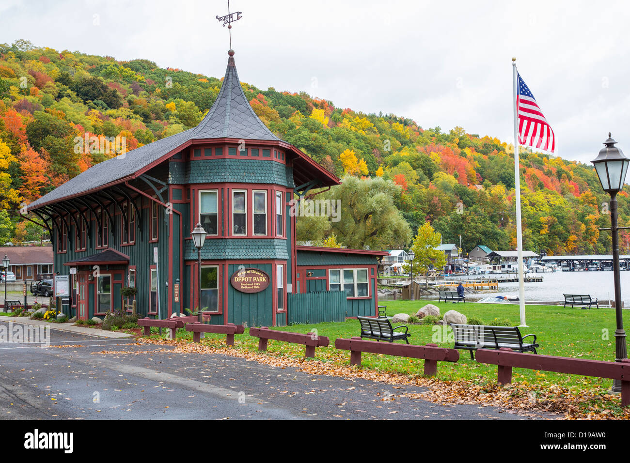 Historic railroad station in Hammondsport in the Finger Lakes region of