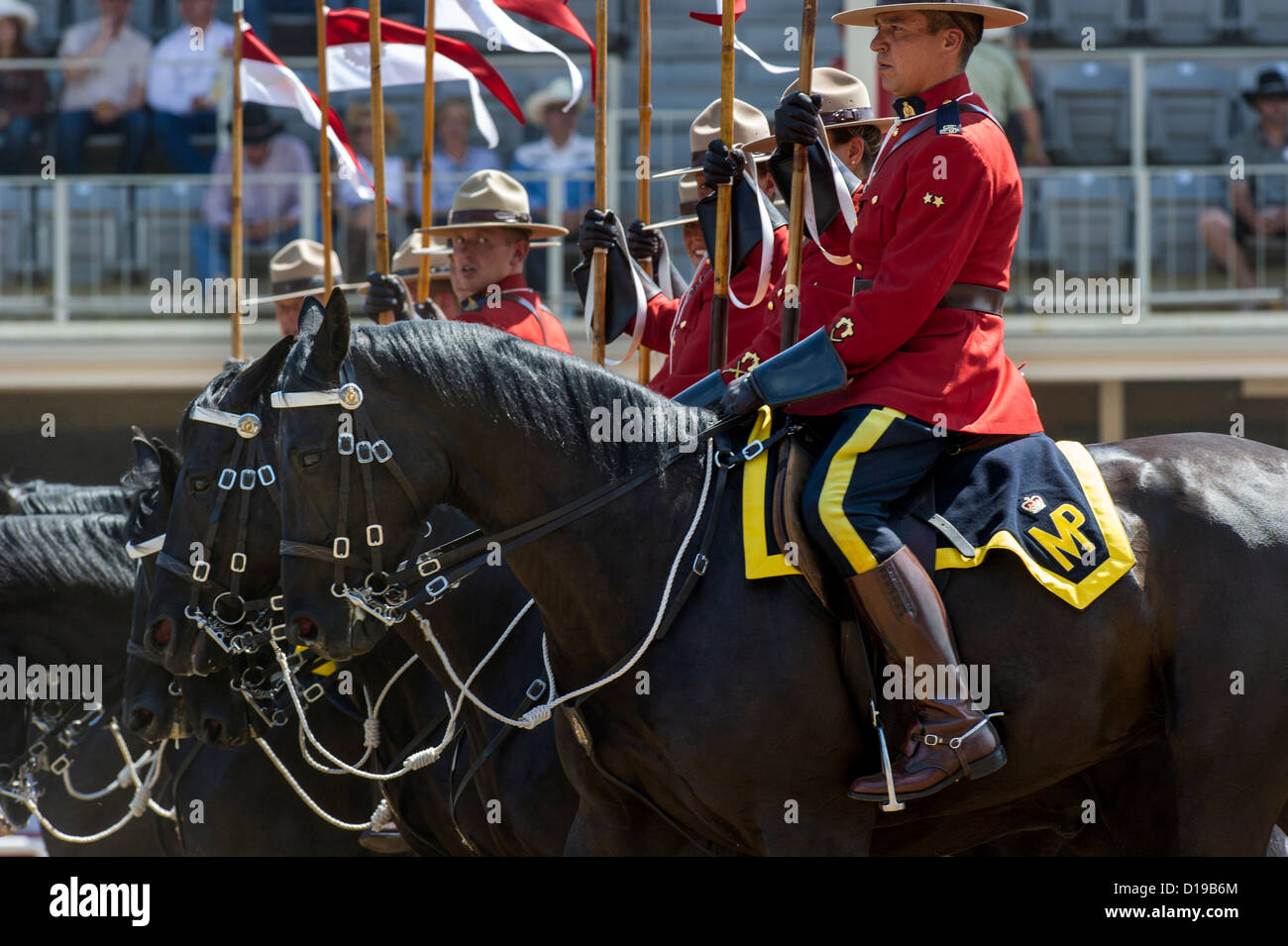 RCMP Musical Ride at the Calgary Stampede Rodeo opening ceremonies Stock Photo