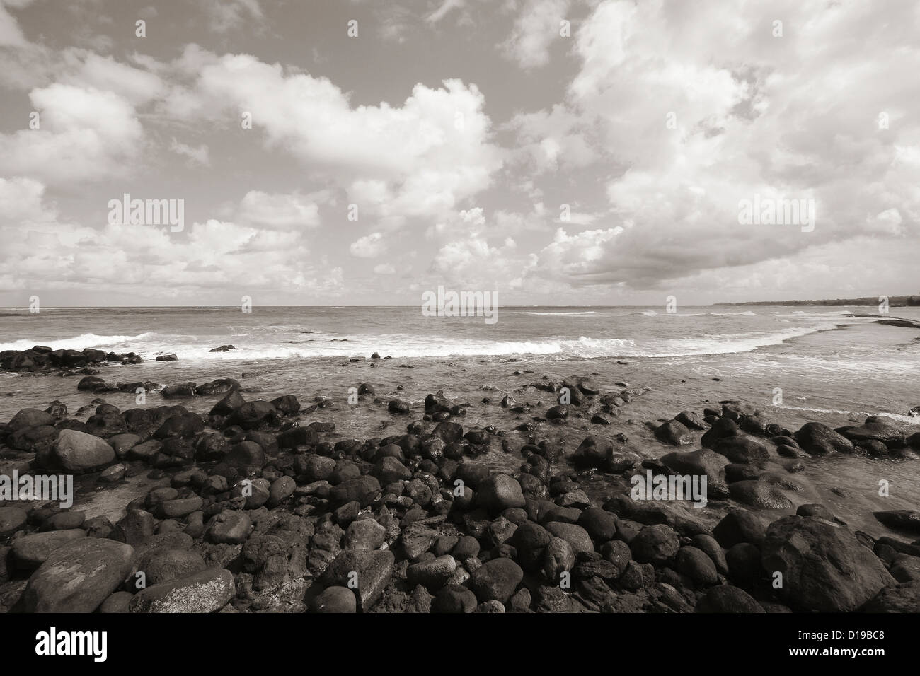 Hawaii, Maui, Spreckelsville, Rocky Shoreline And Ocean (Sepia Photograph Stock Photo Alamy
